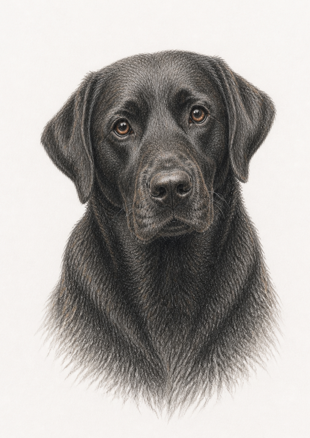 A4 colour-pencil portrait of a black Labrador