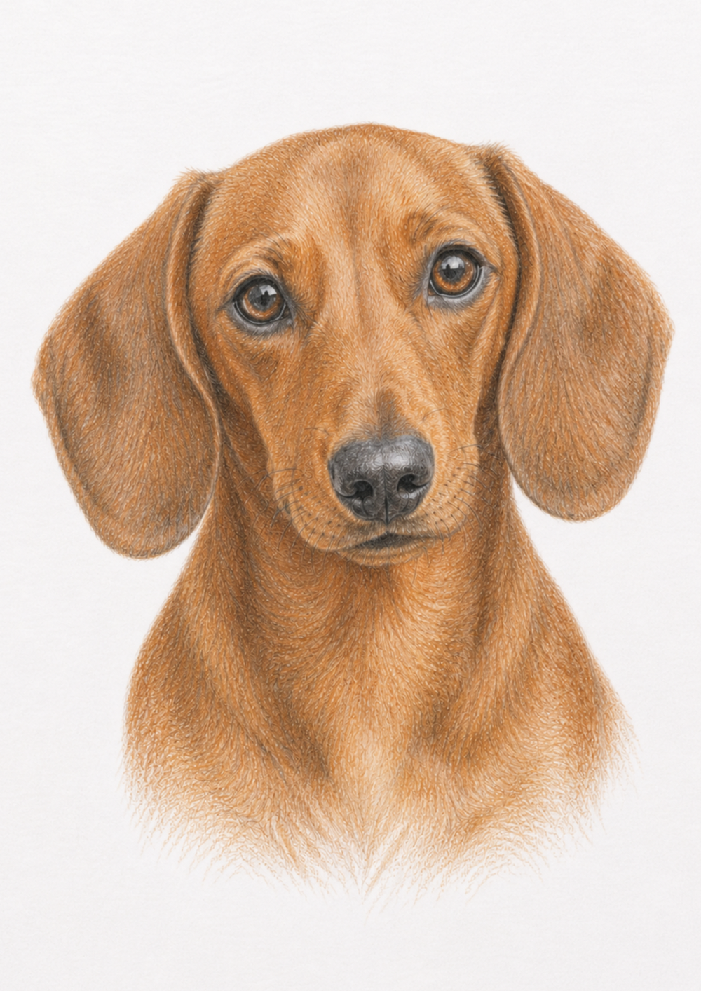 A4 colour-pencil portrait of a red dachshund