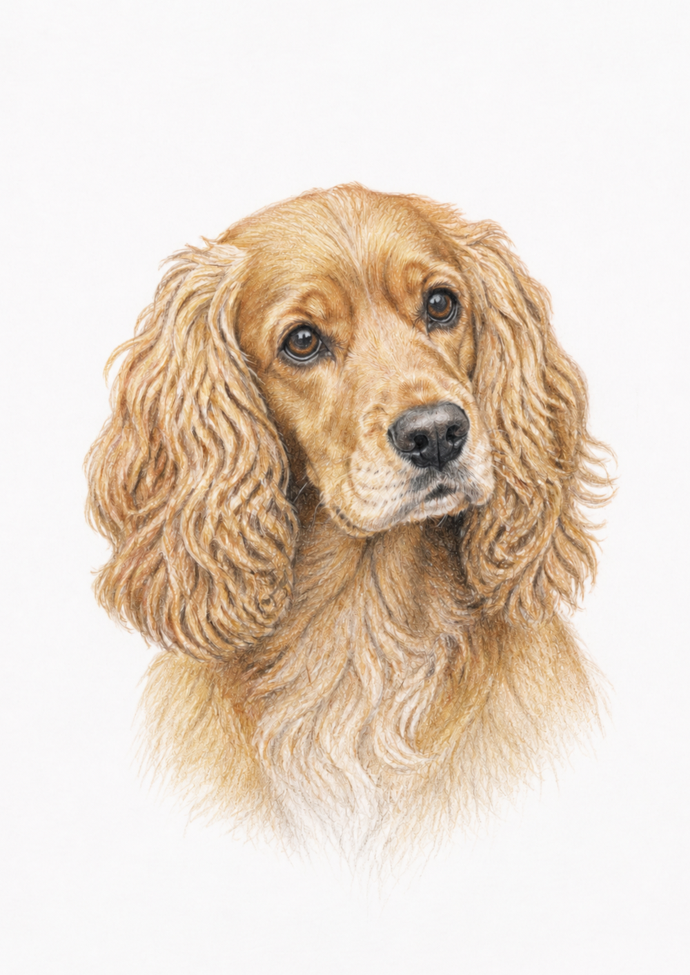 A4 colour-pencil portrait of a golden cocker spaniel